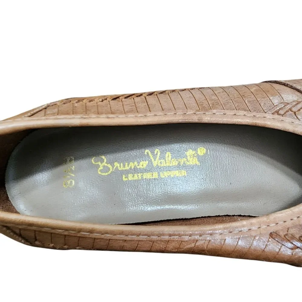 Bruno Valenti Vintage Tan Woven Leather Lace Up Loafer Flats 8.5B